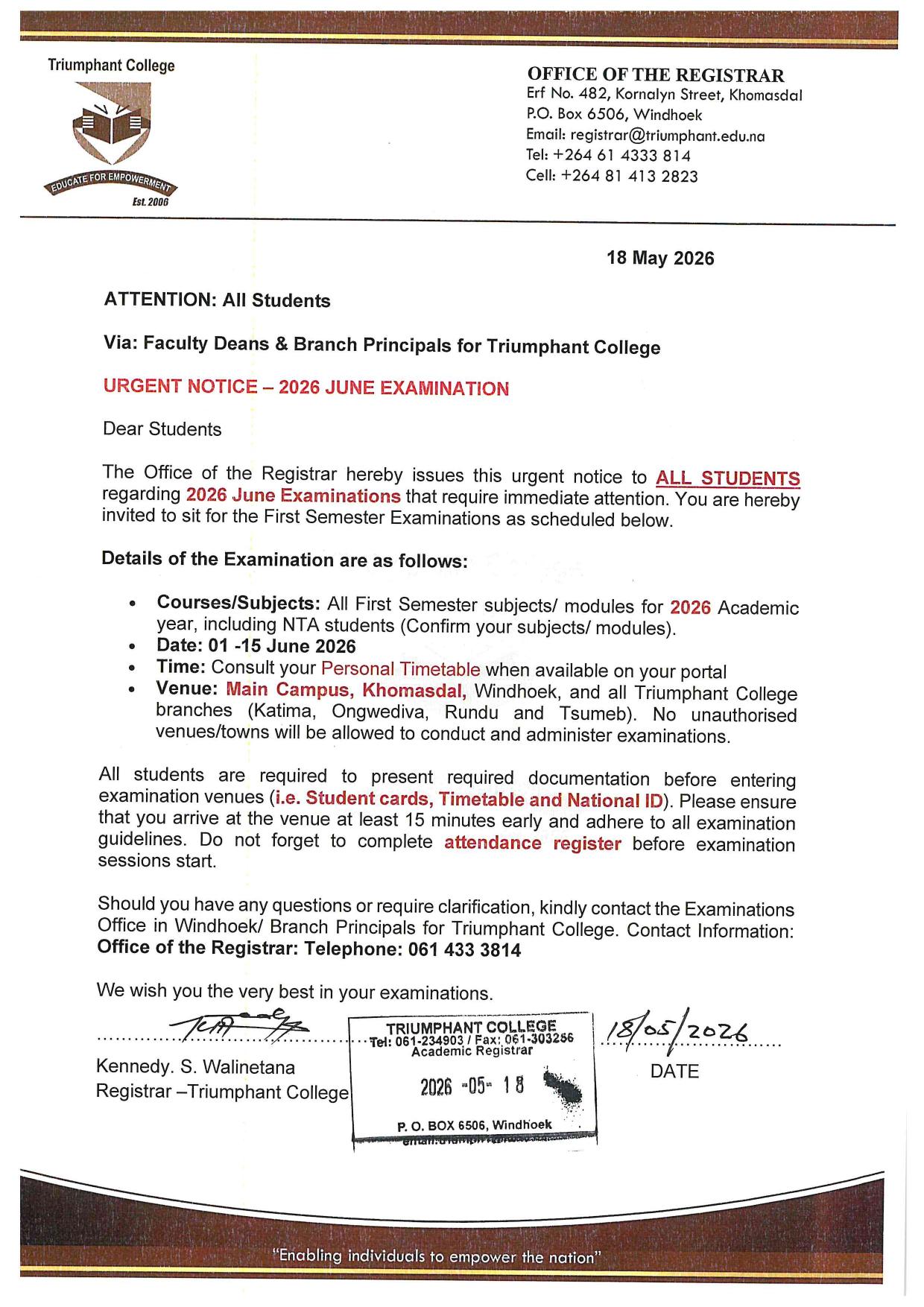 Exam Notice June 2026